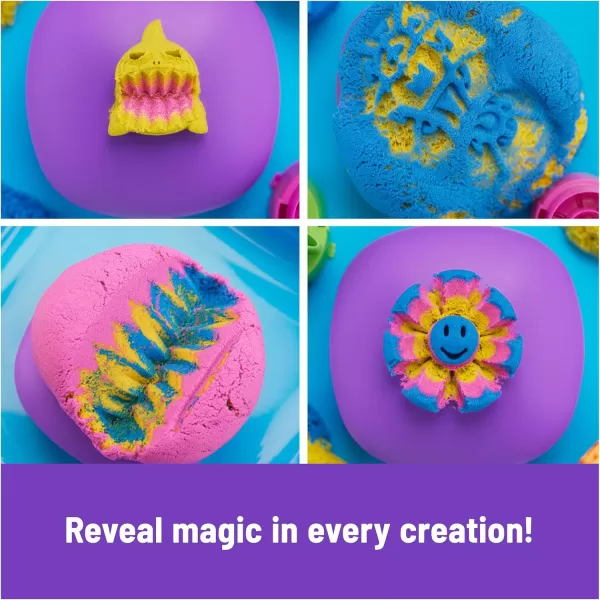 Kinetic Sand SquishMotion Playset with 1lb Pink Yellow Blue Play Sand Stamper ampamp 5 Tools Reusable Storage Case Sensory Toys for Kids Ages 5Squish Motion Playset