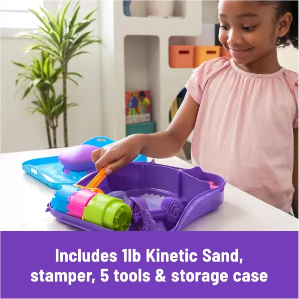 Kinetic Sand SquishMotion Playset with 1lb Pink Yellow Blue Play Sand Stamper ampamp 5 Tools Reusable Storage Case Sensory Toys for Kids Ages 5Squish Motion Playset
