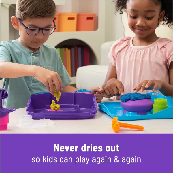 Kinetic Sand SquishMotion Playset with 1lb Pink Yellow Blue Play Sand Stamper ampamp 5 Tools Reusable Storage Case Sensory Toys for Kids Ages 5Squish Motion Playset