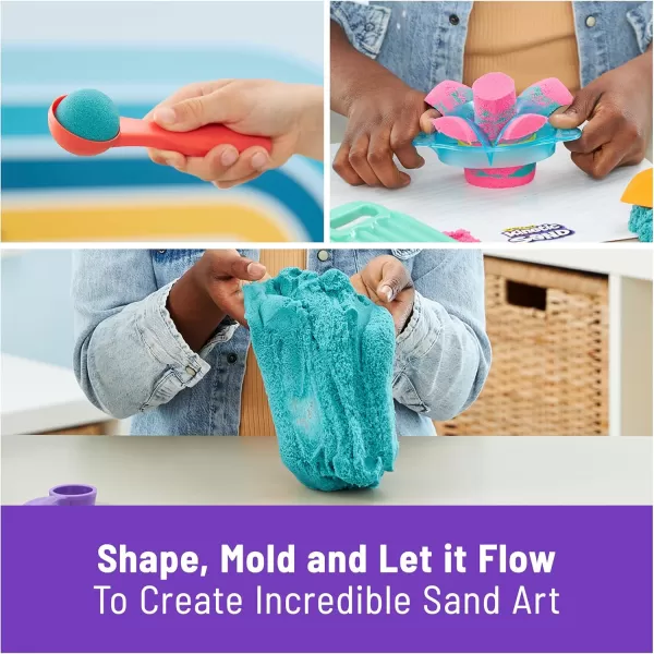 Kinetic Sand SquishMotion Playset with 1lb Pink Yellow Blue Play Sand Stamper ampamp 5 Tools Reusable Storage Case Sensory Toys for Kids Ages 5Super Sandisfying Set New
