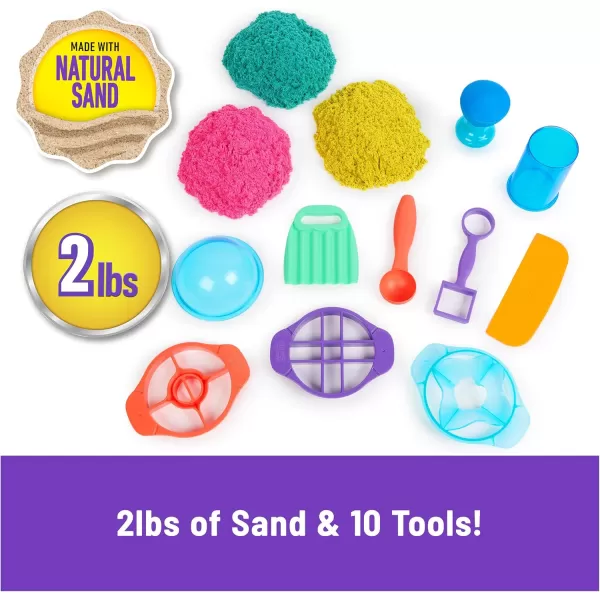 Kinetic Sand SquishMotion Playset with 1lb Pink Yellow Blue Play Sand Stamper ampamp 5 Tools Reusable Storage Case Sensory Toys for Kids Ages 5Super Sandisfying Set New