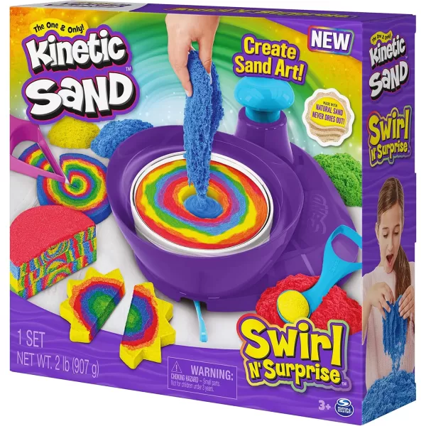 Kinetic Sand Swirl N Surprise Playset with 2lbs of Play Sand Including Red Blue Green Yellow and 4 Tools Sensory Toys for Kids Ages 3 and up