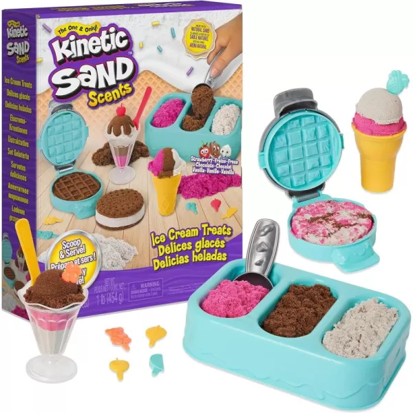 Kinetic Sand Ice Cream Scents 3Pack 2lbs of Strawberry Chocolate and Vanilla Scented Play Sand Toys for Kids Ages 3Ice Cream Treats Playset