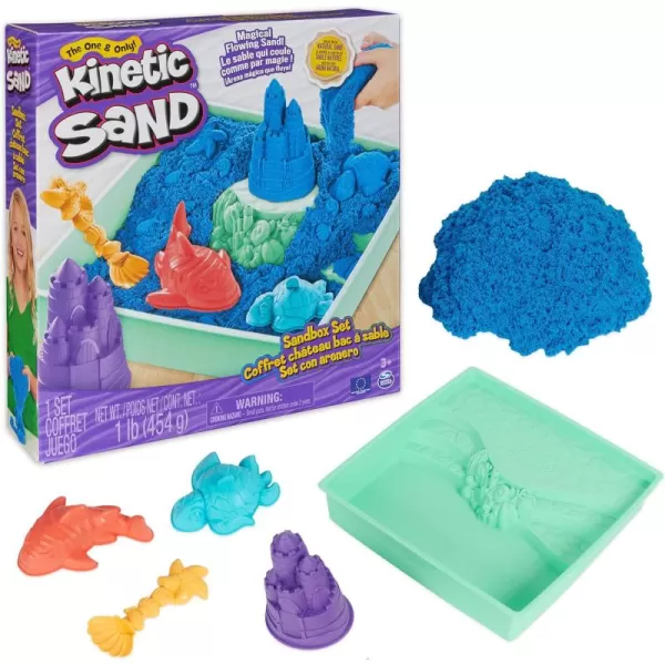 Kinetic Sand Sandbox Set 1lb Blue Play Sand Sandbox Storage 4 Molds and Tools Sensory Toys for Kids Ages 3Blue