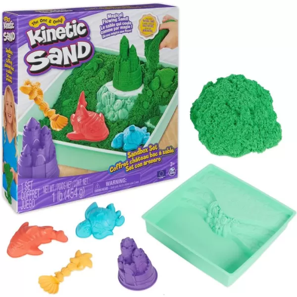 Kinetic Sand Sandbox Set 1lb Blue Play Sand Sandbox Storage 4 Molds and Tools Sensory Toys for Kids Ages 3Green