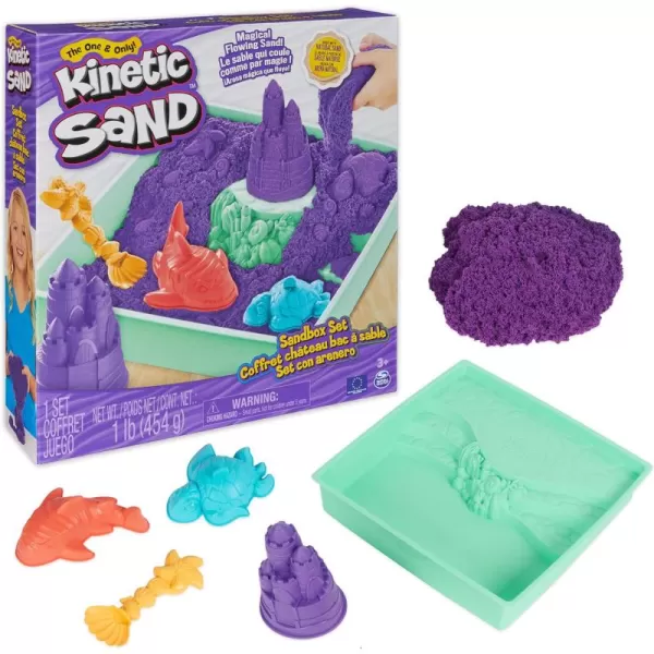 Kinetic Sand Sandbox Set 1lb Blue Play Sand Sandbox Storage 4 Molds and Tools Sensory Toys for Kids Ages 3Purple