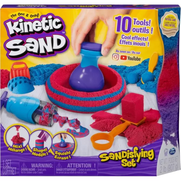 Kinetic Sand SquishMotion Playset with 1lb Pink Yellow Blue Play Sand Stamper ampamp 5 Tools Reusable Storage Case Sensory Toys for Kids Ages 5Sandisfying Set