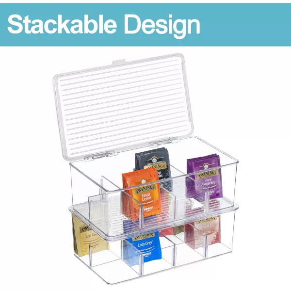 2 Pack Stackable Tea Bag Organizer Vtopmart Plastic Storage Box for Kitchen Pantry Cabinets and Countertops Holder Bags Coffee Sugar Packets Small Packets
