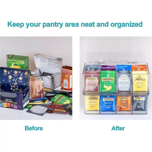 2 Pack Stackable Tea Bag Organizer Vtopmart Plastic Storage Box for Kitchen Pantry Cabinets and Countertops Holder Bags Coffee Sugar Packets Small Packets