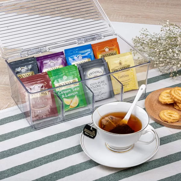 2 Pack Stackable Tea Bag Organizer Vtopmart Plastic Storage Box for Kitchen Pantry Cabinets and Countertops Holder Bags Coffee Sugar Packets Small Packets