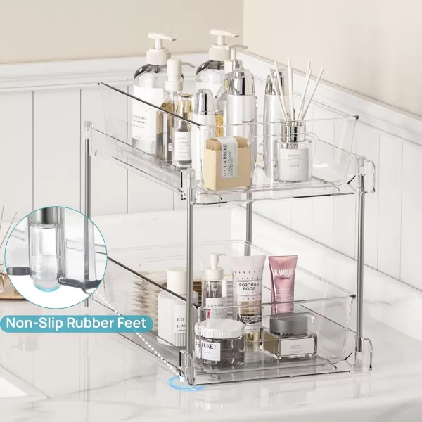 2 Tier Bathroom Storage Organizer Vtopmart 4 Pack Clear Under Sink Organizers Vanity Counter Storage Container Medicine Cabinet Drawers Bins PullOut Organization with Track for Pantry Kitchen