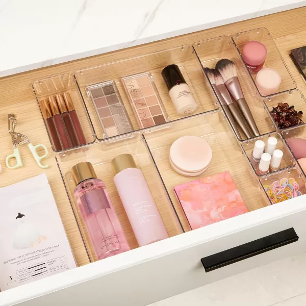 Vtopmart 10 Pcs Drawer Organizer Set 4 Size Vanity Organizer Plastic Tray Clear Acrylic Drawer Organizer Storage Bins Makeup organizer and storage for Bathroom Jewelry Cosmetics Gadgets