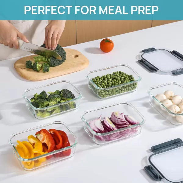 Vtopmart 10Pack 22oz Glass Food Storage Containers with Lids Meal Prep Containers Airtight Lunch Containers Bento Boxes with Snap Locking Lids for Microwave Oven Freezer and Dishwasher