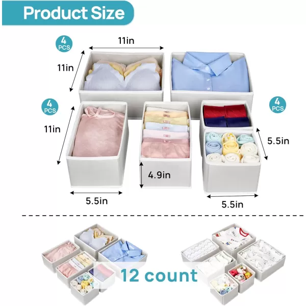 Vtopmart 12Pack Drawer Organizer for Clothes Underwear Drawer Organizer Bins Foldable Fabric Closet Storage Organizers Dresser Drawer Dividers for Baby Clothing Bra Socks Ties Scarf