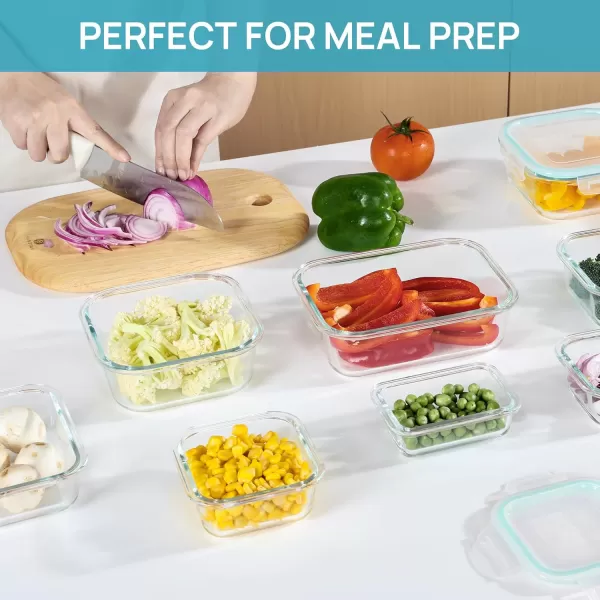 Vtopmart 15 Pack Glass Food Storage Containers with Lids Glass Meal Prep Containers Airtight Glass Bento Boxes with Leak Proof Locking Lids for Microwave Oven Freezer and Dishwasher BPA FreeGreen