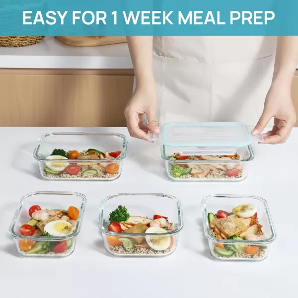 Vtopmart 15 Pack Glass Food Storage Containers with Lids Glass Meal Prep Containers Airtight Glass Bento Boxes with Leak Proof Locking Lids for Microwave Oven Freezer and Dishwasher BPA FreeGreen
