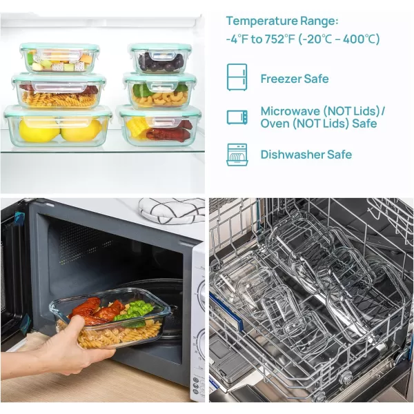 Vtopmart 15 Pack Glass Food Storage Containers with Lids Glass Meal Prep Containers Airtight Glass Bento Boxes with Leak Proof Locking Lids for Microwave Oven Freezer and Dishwasher BPA FreeGreen
