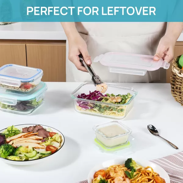 Vtopmart 15 Pack Glass Food Storage Containers with Lids Glass Meal Prep Containers Airtight Glass Bento Boxes with Leak Proof Locking Lids for Microwave Oven Freezer and Dishwasher BPA FreeMulticolor