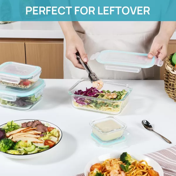 Vtopmart 15 Pack Glass Food Storage Containers with Lids Glass Meal Prep Containers Airtight Glass Bento Boxes with Leak Proof Locking Lids for Microwave Oven Freezer and Dishwasher BPA FreeGreen