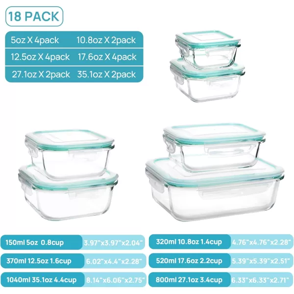 Vtopmart 18Pack Glass Food Storage Containers with Lids Meal Prep Containers Airtight Lunch Containers Bento Boxes with Leak Proof Locking Lids for Microwave Oven Freezer Dishwasher