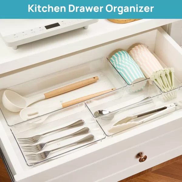 Vtopmart 36 PCS Clear Plastic Drawer Organizers Set 7Size Bathroom and Vanity Drawer Organizer Trays Acrylic Storage Bins for Makeup Kitchen Utensils Gadgets Large Size Office Desk Organizers