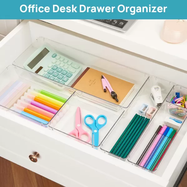 Vtopmart 36 PCS Clear Plastic Drawer Organizers Set 7Size Bathroom and Vanity Drawer Organizer Trays Acrylic Storage Bins for Makeup Kitchen Utensils Gadgets Large Size Office Desk Organizers