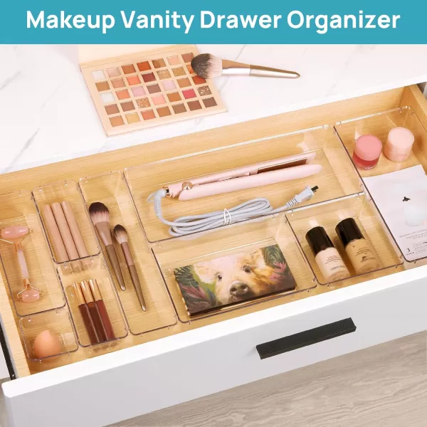 Vtopmart 36 PCS Clear Plastic Drawer Organizers Set 7Size Bathroom and Vanity Drawer Organizer Trays Acrylic Storage Bins for Makeup Kitchen Utensils Gadgets Large Size Office Desk Organizers