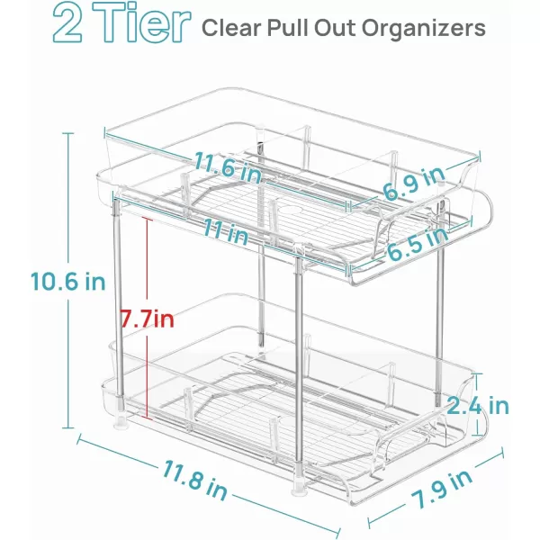 Vtopmart 4 Pack 2 Tier Bathroom Under Sink Organizers and Storage Clear Kitchen Pantry Organization Pull Out Medicine Cabinet Organizer with Movable Dividers