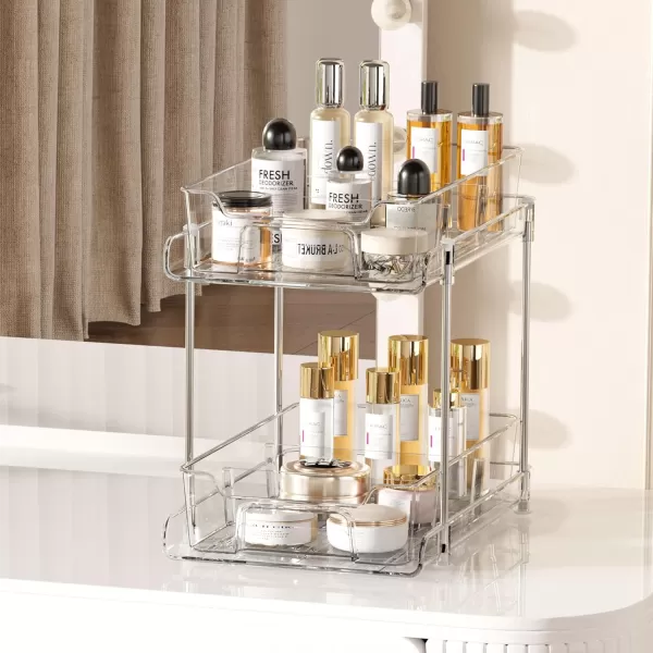 Vtopmart 4 Pack 2 Tier Bathroom Under Sink Organizers and Storage Clear Kitchen Pantry Organization Pull Out Medicine Cabinet Organizer with Movable Dividers