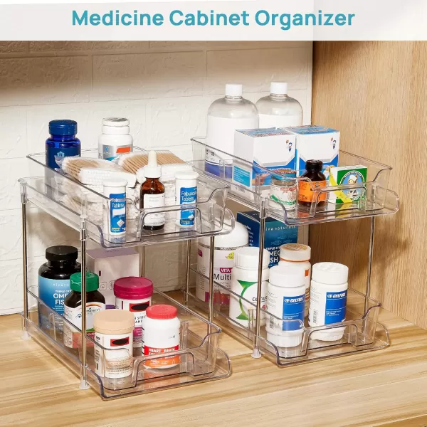 Vtopmart 4 Pack 2 Tier Bathroom Under Sink Organizers and Storage Clear Kitchen Pantry Organization Pull Out Medicine Cabinet Organizer with Movable Dividers