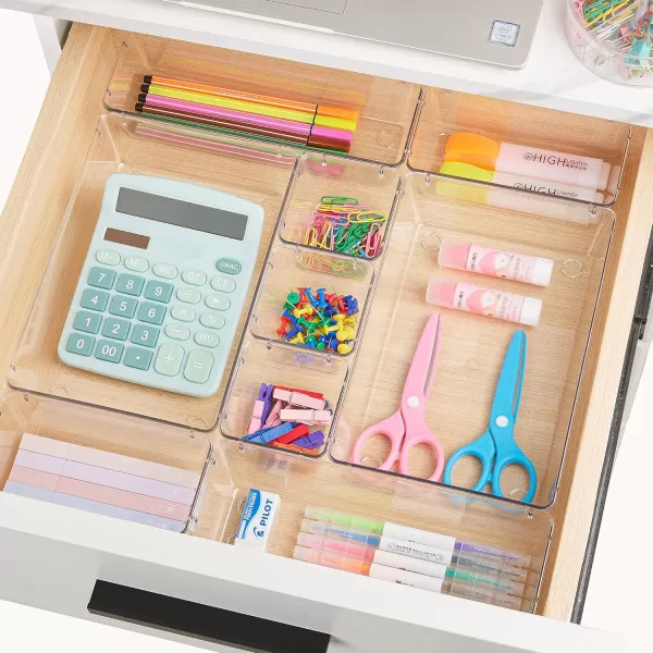 Vtopmart 44 PCS Clear Plastic Drawer Organizers Set 4Size Versatile Bathroom and Vanity Organizer Trays NonSlip Storage Containers for Makeup Jewelries BedroomKitchen Utensils and Office