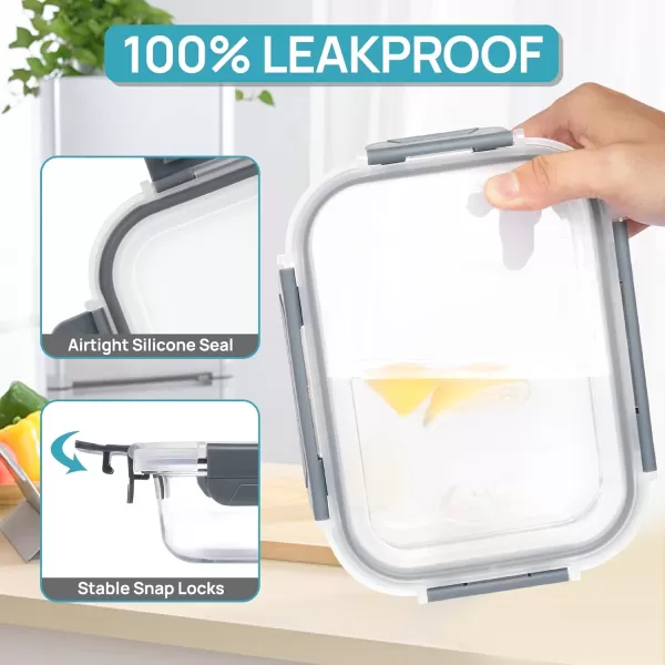 Vtopmart 5 Pack 35oz Glass Food Storage Containers with Lids Meal Prep Containers Airtight Lunch Containers Bento Boxes with Snap Locking Lids for Microwave Oven Freezer and Dishwasher
