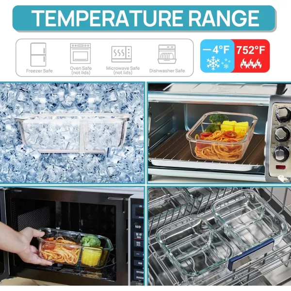 Vtopmart 5Pack 33oz Glass Food Storage Containers with Lids Meal Prep Containers 2 Compartments Airtight Lunch Containers Bento Boxes with Snap Locking Lids for Microwave Oven Freezer