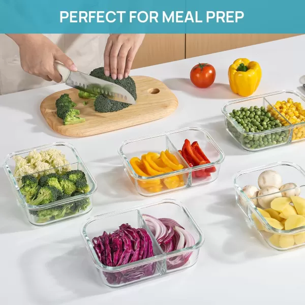 Vtopmart 5Pack 33oz Glass Food Storage Containers with Lids Meal Prep Containers 2 Compartments Airtight Lunch Containers Bento Boxes with Snap Locking Lids for Microwave Oven Freezer