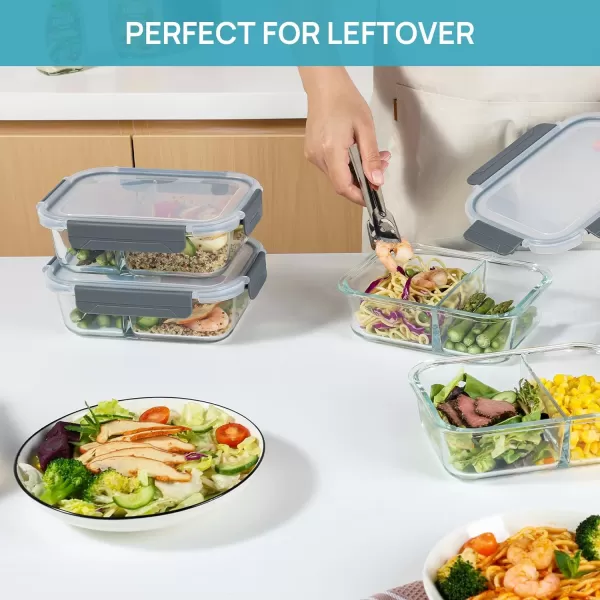 Vtopmart 5Pack 33oz Glass Food Storage Containers with Lids Meal Prep Containers 2 Compartments Airtight Lunch Containers Bento Boxes with Snap Locking Lids for Microwave Oven Freezer