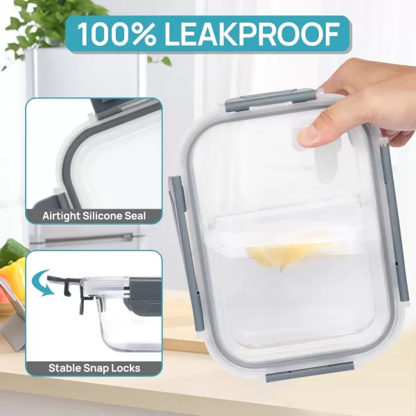 Vtopmart 5Pack 33oz Glass Food Storage Containers with Lids Meal Prep Containers 2 Compartments Airtight Lunch Containers Bento Boxes with Snap Locking Lids for Microwave Oven Freezer