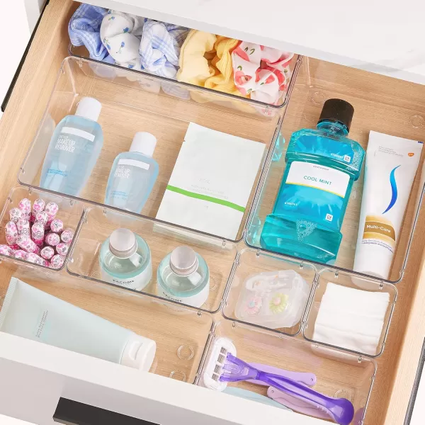 Vtopmart 66 PCS Clear Plastic Drawer Organizers Bins 4Size Versatile Bathroom and Vanity Organizer Trays NonSlip Storage Containers for Makeup Jewelries BedroomKitchen Utensils and Office