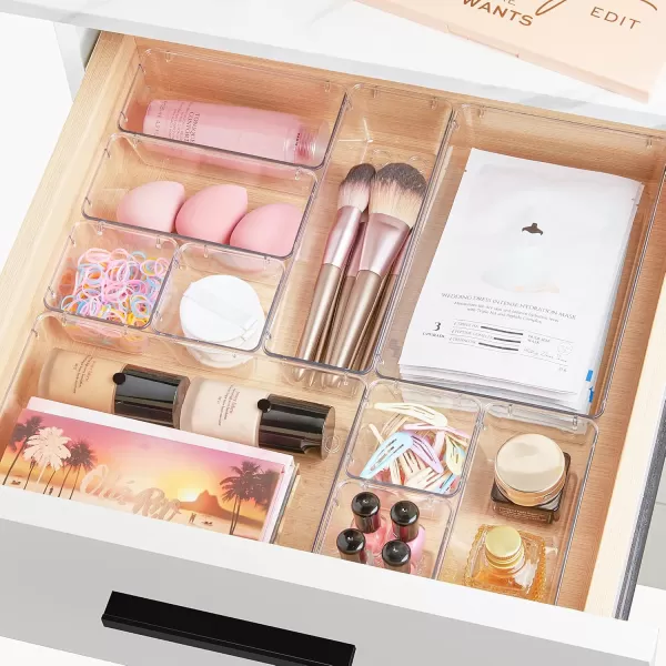 Vtopmart 66 PCS Clear Plastic Drawer Organizers Bins 4Size Versatile Bathroom and Vanity Organizer Trays NonSlip Storage Containers for Makeup Jewelries BedroomKitchen Utensils and Office