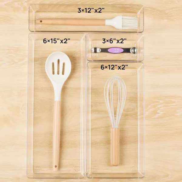 Vtopmart 7 PCS Kitchen Drawer Organizer 4 Size Clear Plastic Utensil Organizer Silverware Flatware Organizer for Drawer Cutlery Organizer Tray for Kitchen Drawer Storage Bins for Makeup Bathroom