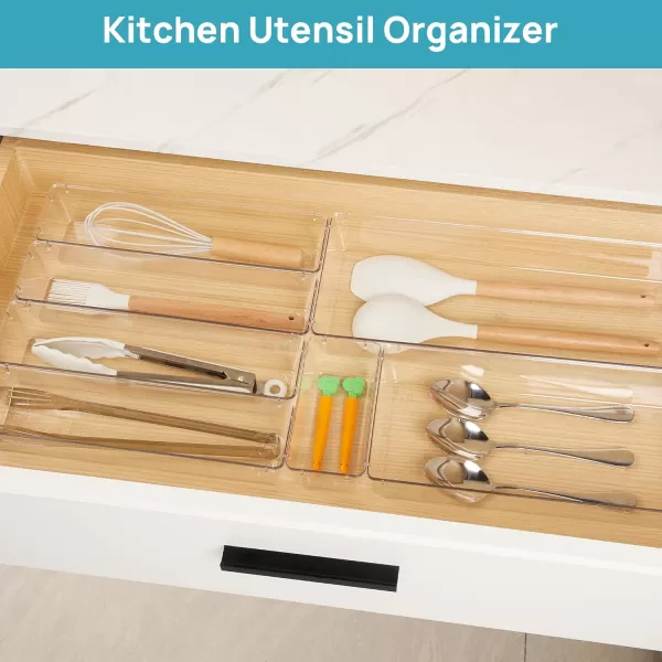Vtopmart 7 PCS Kitchen Drawer Organizer 4 Size Clear Plastic Utensil Organizer Silverware Flatware Organizer for Drawer Cutlery Organizer Tray for Kitchen Drawer Storage Bins for Makeup Bathroom