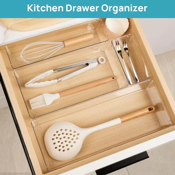 Vtopmart 7 PCS Kitchen Drawer Organizer 4 Size Clear Plastic Utensil Organizer Silverware Flatware Organizer for Drawer Cutlery Organizer Tray for Kitchen Drawer Storage Bins for Makeup Bathroom