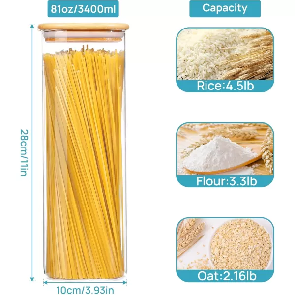 Vtopmart 70oz Glass Food Storage Jars Set of 3 Large Food Containers with Airtight Bamboo Wooden Lids for Pasta Nuts Flour Glass Canisters for Kitchen Pantry Organization and Storage BPA FreeSquare