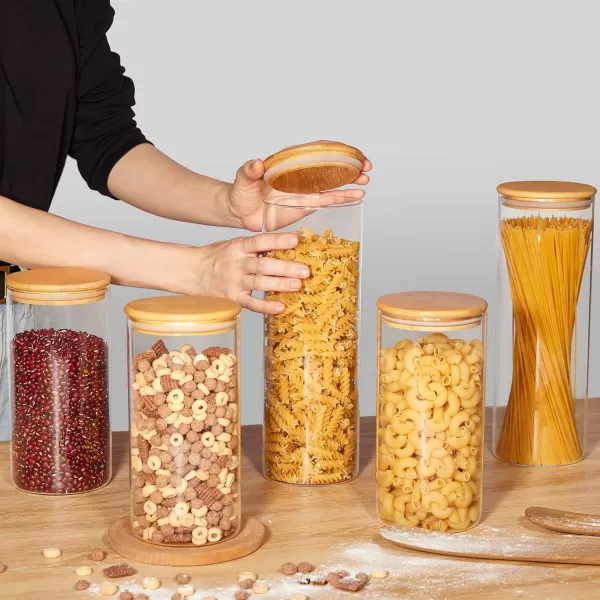 Vtopmart 70oz Glass Food Storage Jars Set of 3 Large Food Containers with Airtight Bamboo Wooden Lids for Pasta Nuts Flour Glass Canisters for Kitchen Pantry Organization and Storage BPA FreeRound