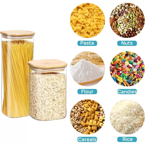 Vtopmart 70oz Glass Food Storage Jars Set of 3 Large Food Containers with Airtight Bamboo Wooden Lids for Pasta Nuts Flour Glass Canisters for Kitchen Pantry Organization and Storage BPA FreeSquare