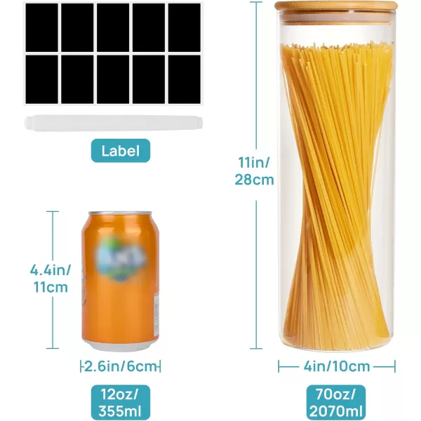 Vtopmart 70oz Glass Food Storage Jars Set of 3 Large Food Containers with Airtight Bamboo Wooden Lids for Pasta Nuts Flour Glass Canisters for Kitchen Pantry Organization and Storage BPA FreeRound