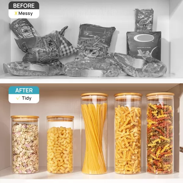 Vtopmart 70oz Glass Food Storage Jars Set of 3 Large Food Containers with Airtight Bamboo Wooden Lids for Pasta Nuts Flour Glass Canisters for Kitchen Pantry Organization and Storage BPA FreeRound