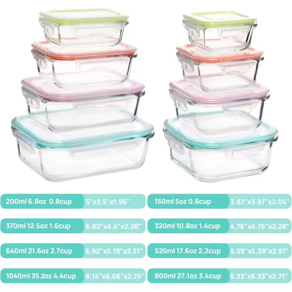 Vtopmart 8 Pack Glass Meal Prep Container with Lids Snapware Lunch Containers for Food Storage Airtight Kitchen Container for Leftover Microwave Oven Freezer and Dishwasher Safe BPA FreeMulticolors