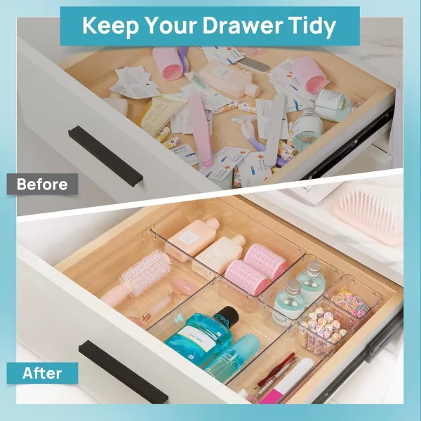 Vtopmart 9 Pcs Drawer Organizer Set Bathroom Drawer Organizers and Storage 4 Size Clear Plastic Drawer Organizer Storage Bins Acrylic Vanity Organizer Tray for Makeup Office Kitchen Gadgets