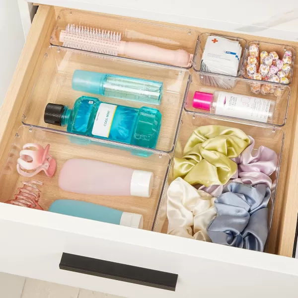 Vtopmart 9 Pcs Drawer Organizer Set Bathroom Drawer Organizers and Storage 4 Size Clear Plastic Drawer Organizer Storage Bins Acrylic Vanity Organizer Tray for Makeup Office Kitchen Gadgets