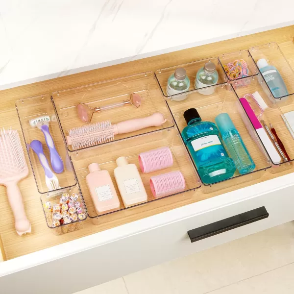 Vtopmart 9 Pcs Drawer Organizer Set Bathroom Drawer Organizers and Storage 4 Size Clear Plastic Drawer Organizer Storage Bins Acrylic Vanity Organizer Tray for Makeup Office Kitchen Gadgets